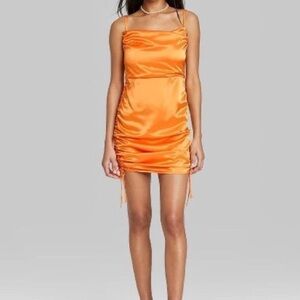 ⭐️nwt Wild Fable Orange Satin Sleeveless Ruched Side Bodycon Dress⭐️
